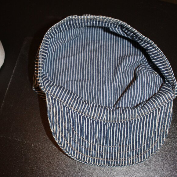 Vintage Lee Denim Conductor Hat Railroad Stripe Engineer Cap Union Made USA - Picture 3 of 3